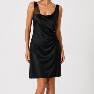 Eileen Fisher Black Silk Lined Dress Sheer Strap Minimalist Size Large